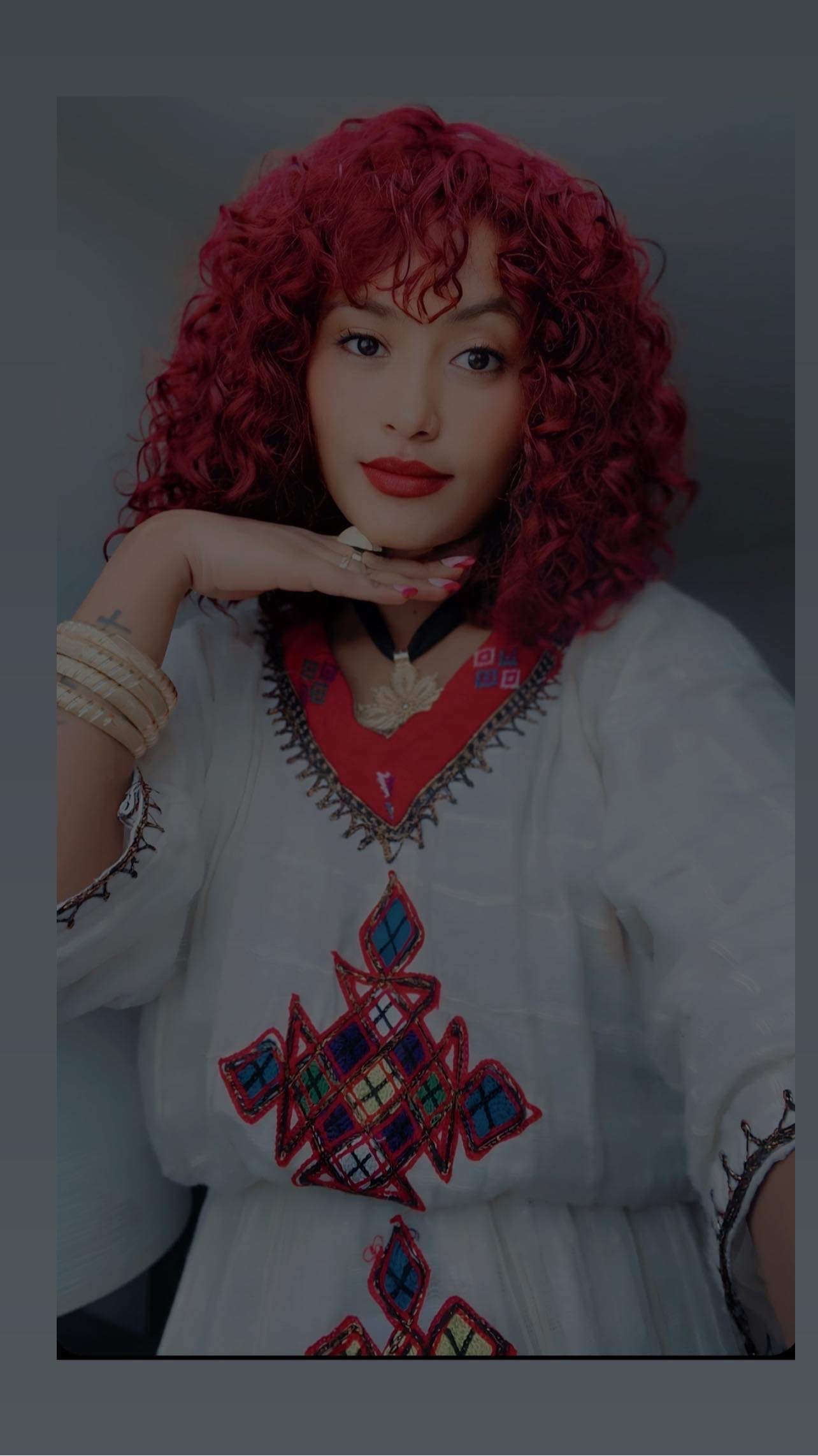 100% Human Hair - Curly Fringe Wig - Burgundy